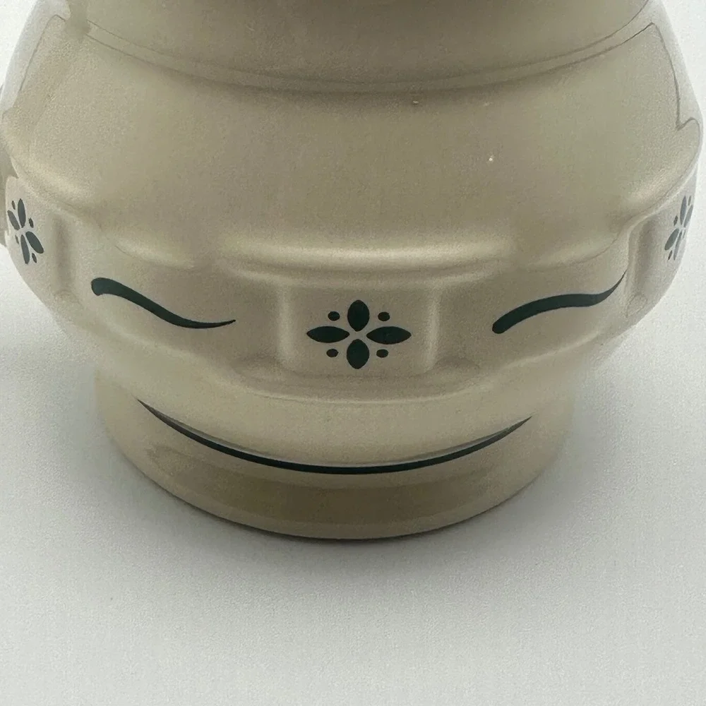 Longaberger Pottery Woven Traditions Ivory Creamer Pitcher Dark Green USA Made